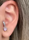 Gümüş Renk Kalp Figürlü Taş Detaylı Çelik Halka Tragus/Kıkırdak Küpe/Piercing (Tek)
