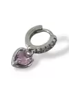 Gümüş Renk Kalp Figürlü Taş Detaylı Çelik Halka Tragus/Kıkırdak Küpe/Piercing (Tek)