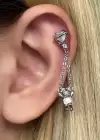 Gümüş Renk Kalp Figürlü Taş Detaylı Çelik Tragus/Kıkırdak Küpe/Piercing