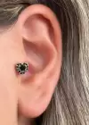 Gümüş Renk Kalp Figürlü Taş Detaylı Çelik Tragus/Kıkırdak Küpe/Piercing (Tek)