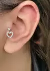 Gümüş Renk Kalp Figürlü Taş Detaylı Cerrahi Çelik Tragus/Kıkırdak Küpe/Piercing (Tek)