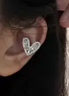 Gümüş Renk Kalp Figürlü Taş Detaylı Ear Cuff (Tek)