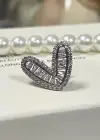 Gümüş Renk Kalp Figürlü Taş Detaylı Ear Cuff (Tek)