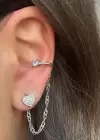 Gümüş Renk Kalp Figürlü Taş Detaylı İkili Ear Cuff Küpe Set
