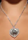 Gümüş Renk Kalp Figürlü Taş Detaylı Tasarım Abiye Kolye