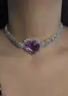 Gümüş Renk Kalp Figürlü Taş Detaylı Tasarım Choker Kolye