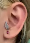 Gümüş Renk Kanat Figürlü Taş Detaylı Çelik Tragus/Kıkırdak Küpe/Piercing (Tek)