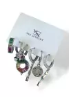 Gümüş Renk Karışık Figürlü Taş Detaylı 6lı YSX Küpe Set