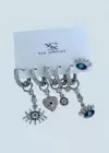 Gümüş Renk Karışık Figürlü Taş Detaylı 6lı YSX Küpe Set