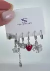 Gümüş Renk Karışık Figürlü Taş Detaylı 6lı YSX Küpe Set