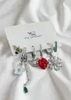 Gümüş Renk Karışık Figürlü Taş Detaylı 6lı YSX Küpe Set