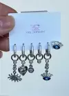 Gümüş Renk Karışık Figürlü Taş Detaylı 6lı YSX Küpe Set