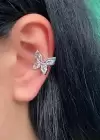 Gümüş Renk Kelebek Detaylı Ear Cuff Küpe (Tek)