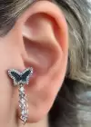 Gümüş Renk Kelebek Figürlü Çelik Tragus/Kıkırdak Küpe/Piercing (Tek)