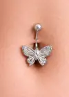 Gümüş Renk Kelebek Figürlü Cerrahi Çelik Göbek Piercing