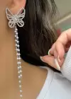 Gümüş Renk Kelebek Figürlü İnci Detaylı Abiye Küpe (Çift)