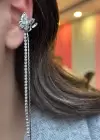 Gümüş Renk Kelebek Figürlü Sallantılı Ear Cuff Küpe (Tek)
