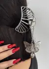 Gümüş Renk Kelebek Figürlü Sallantılı Metal Mandal Toka