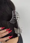 Gümüş Renk Kelebek Figürlü Sallantılı Metal Mandal Toka