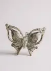 Gümüş Renk Kelebek Figürlü Taş Detaylı 14K Altın Kaplama TX Ear Cuff (Tek)