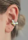 Gümüş Renk Kelebek Figürlü Taş Detaylı 14K Altın Kaplama TX Ear Cuff (Tek)