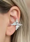Gümüş Renk Kelebek Figürlü Taş Detaylı 14K Altın Kaplama TX Ear Cuff (Tek)