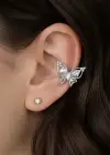 Gümüş Renk Kelebek Figürlü Taş Detaylı 14K Altın Kaplama TX Ear Cuff (Tek)