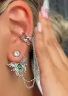 Gümüş Renk Kelebek Figürlü Taş Detaylı İkili Ear Cuff Küpe Set
