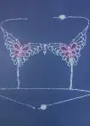 Gümüş Renk Kelebek Figürlü Taşlı Bikini Üstü /Bralet /Vücut Aksesuarı