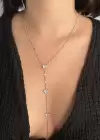 Gümüş Renk Kelebek Figürlü Taşlı Y Kolye