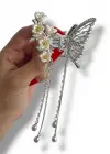 Gümüş Renk Kelebek Ve Papatya Figürlü İnci Detaylı Metal Mandal Toka
