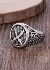 Gümüş Renk Kılıç Figürlü Ayarlanabilir Çelik Erkek Yüzük