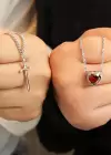 Gümüş Renk Kılıç Ve Kalp Figürlü İkili Çelik Çift Kolyesi