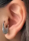 Gümüş Renk Kilit Figürlü Taş Detaylı Cerrahi Çelik Halka Tragus/Kıkırdak Küpe/Piercing (Tek)