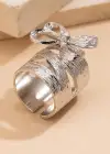 Gümüş Renk Kurdele Figürlü Ayarlanabilir Çelik Yüzük