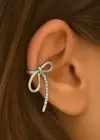Gümüş Renk Kurdele Figürlü Taş Detaylı 14K Altın Kaplama TX Ear Cuff (Tek)