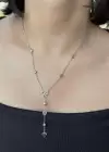 Gümüş Renk Kurdele Figürlü Taş Detaylı Çelik Kolye