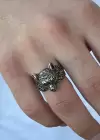 Gümüş Renk Kurt Figürlü Ayarlanabilir Çelik Erkek Yüzük