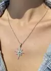 Gümüş Renk Kuzey Yıldızı Figürlü Taş Detaylı Çelik Kolye