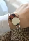 Gümüş Renk Leopar Desenli Çelik Kelepçe Bileklik