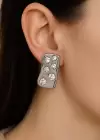 Gümüş Renk Metal Taş Detaylı Küpe (Çift)