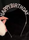 Gümüş Renk Metal Taşlı Happy Bırthday Yazılı Doğum Günü Parti Tacı