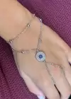 Gümüş Renk Nazar Boncuk Detaylı Taşlı Çelik  Şahmeran