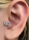 Gümüş Renk No Yazılı Taş Detaylı Çelik Tragus/Kıkırdak Küpe/Piercing (Tek)