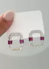 Gümüş Renk Pembe Taş Detaylı Küpe (Çift)