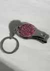Gümüş Renk Pembe Taş Detaylı Tırnak Makaslı Anahtarlık