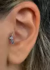Gümüş Renk Renkli Taş Detaylı Çelik Tragus/Kıkırdak Küpe/Piercing (Tek)