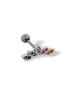 Gümüş Renk Renkli Taş Detaylı Çelik Tragus/Kıkırdak Küpe/Piercing (Tek)
