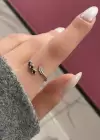 Gümüş Renk Siyah Taşlı Yaprak Figürlü Ayarlanabilir Yüzük