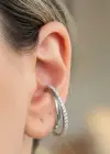 Gümüş Renk Taş Detaylı 14K Altın Kaplama TX Ear Cuff (Tek)